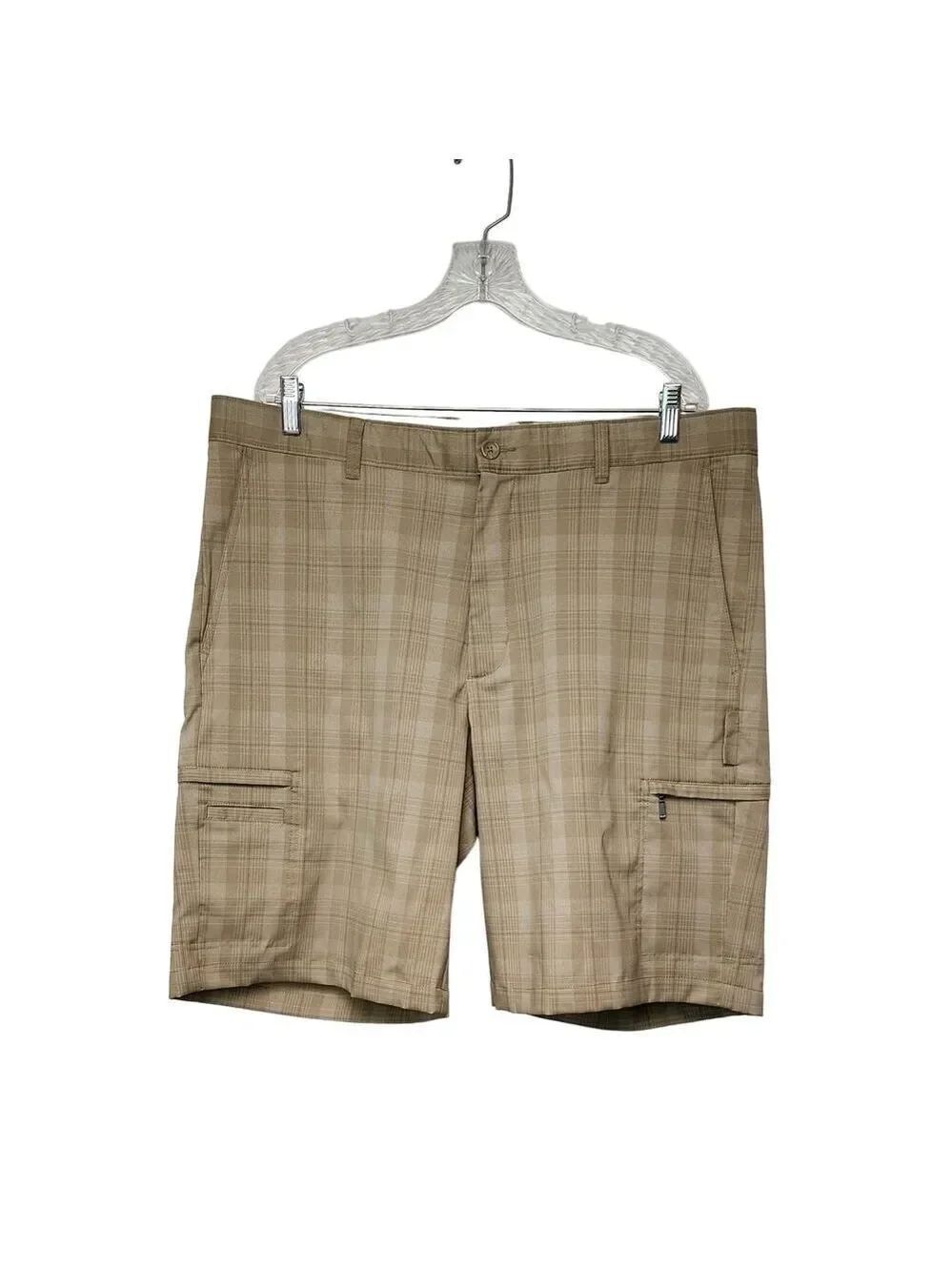 Greg Norman Men's Tasso Elba Tech Plaid Golf Shorts Size 38 Color Tan